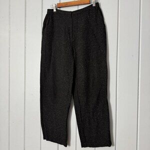 Eileen Fisher Pants Waffle Knit‎ Wide Leg Viscose Silk Med M Black White Speckle